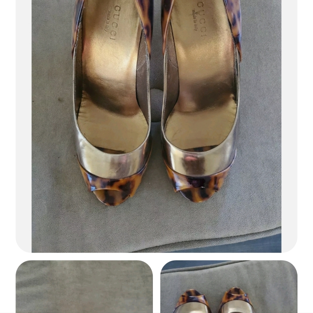 Gucci Women Gold and Tortoise Heels- size  37C-Great condition